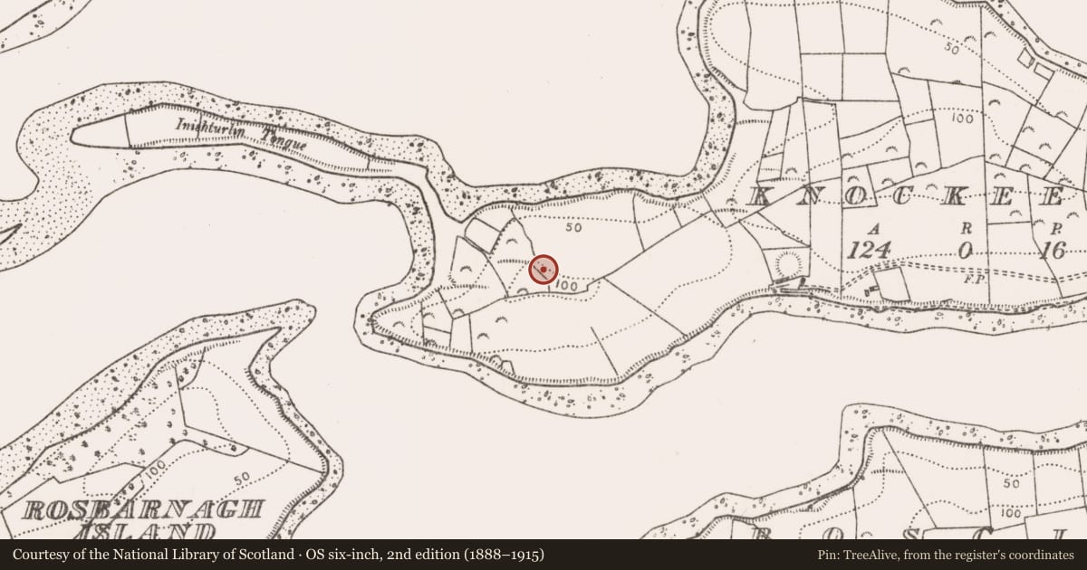Ordnance Survey six-inch map, 2nd edition (1888–1915) covering the location of Earthwork, Knockeeragh, County Mayo, with a pin at the register's coordinates