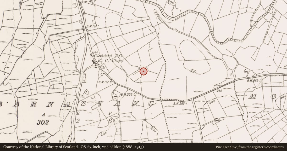 Ordnance Survey six-inch map, 2nd edition (1888–1915) covering the location of Ringfort - rath, Barnastang, County Mayo, with a pin at the register's coordinates