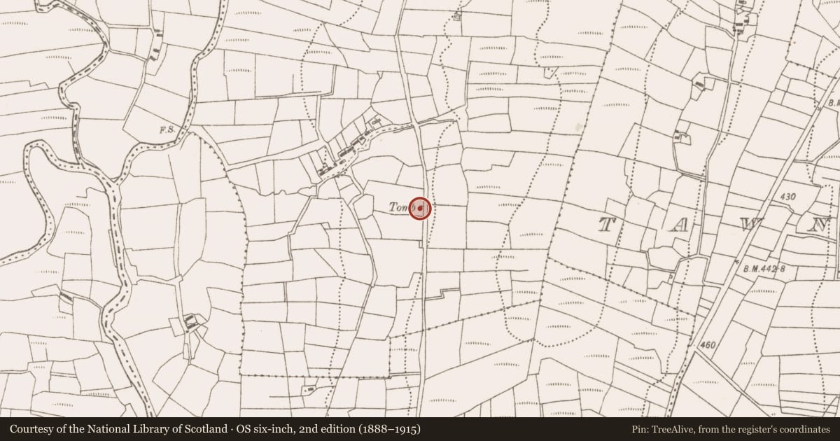 Ordnance Survey six-inch map, 2nd edition (1888–1915) covering the location of Tomb - unclassified, Derrylahan, County Mayo, with a pin at the register's coordinates