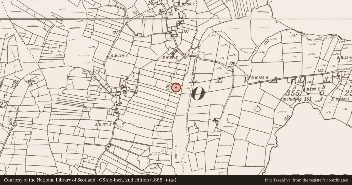 Ordnance Survey six-inch map, 2nd edition (1888–1915) covering the location of Fulacht fia, Cunnagher North, County Mayo, with a pin at the register's coordinates