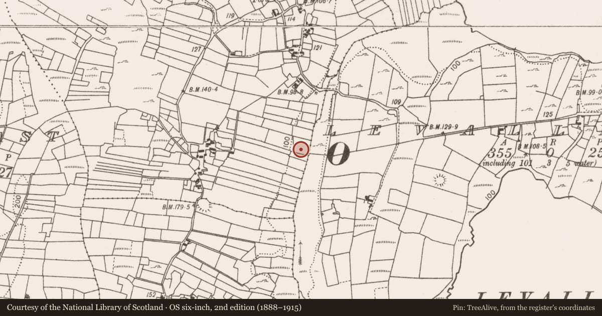Ordnance Survey six-inch map, 2nd edition (1888–1915) covering the location of Fulacht fia, Cunnagher North, County Mayo, with a pin at the register's coordinates