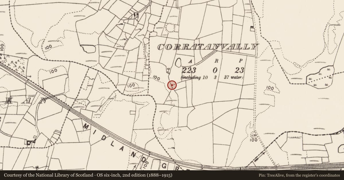 Ordnance Survey six-inch map, 2nd edition (1888–1915) covering the location of Fulacht fia, Cunnagher North, County Mayo, with a pin at the register's coordinates