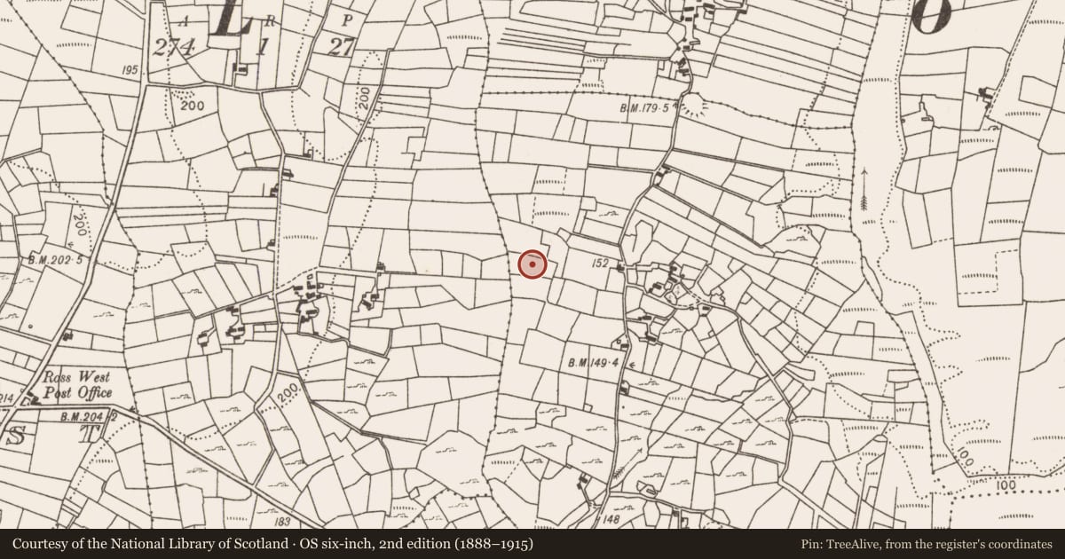 Ordnance Survey six-inch map, 2nd edition (1888–1915) covering the location of Fulacht fia, Cunnagher South, County Mayo, with a pin at the register's coordinates