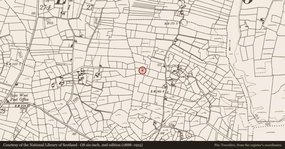 Ordnance Survey six-inch map, 2nd edition (1888–1915) covering the location of Fulacht fia, Cunnagher South, County Mayo, with a pin at the register's coordinates