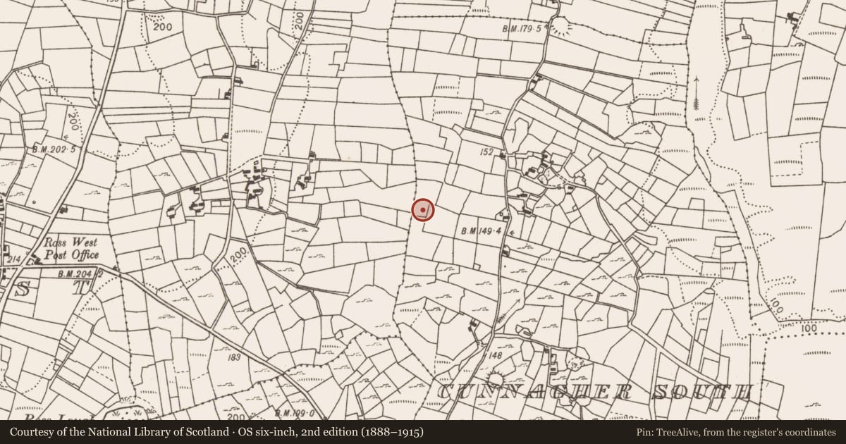 Ordnance Survey six-inch map, 2nd edition (1888–1915) covering the location of Fulacht fia, Cunnagher South, County Mayo, with a pin at the register's coordinates