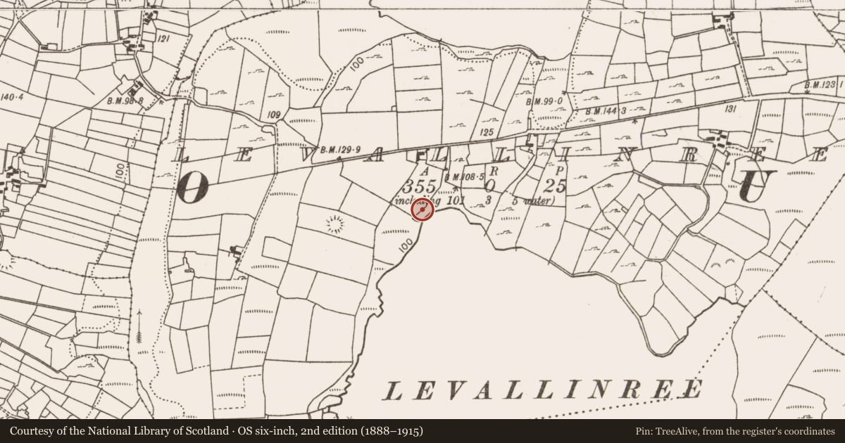Ordnance Survey six-inch map, 2nd edition (1888–1915) covering the location of Ritual site - holy/saint's stone, Levallinree, County Mayo, with a pin at the register's coordinates