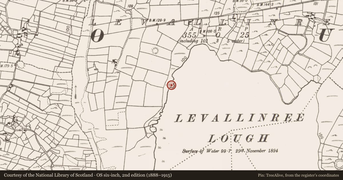 Ordnance Survey six-inch map, 2nd edition (1888–1915) covering the location of Fulacht fia, Levallinree, County Mayo, with a pin at the register's coordinates