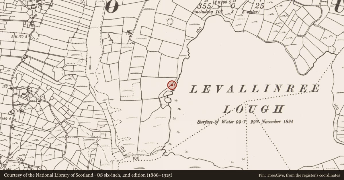 Ordnance Survey six-inch map, 2nd edition (1888–1915) covering the location of Fulacht fia, Levallinree, County Mayo, with a pin at the register's coordinates