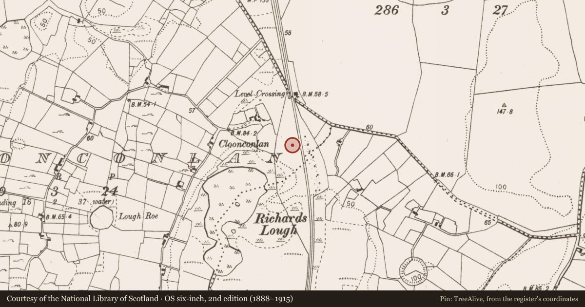 Ordnance Survey six-inch map, 2nd edition (1888–1915) covering the location of Souterrain, Cloonconlan, County Mayo, with a pin at the register's coordinates