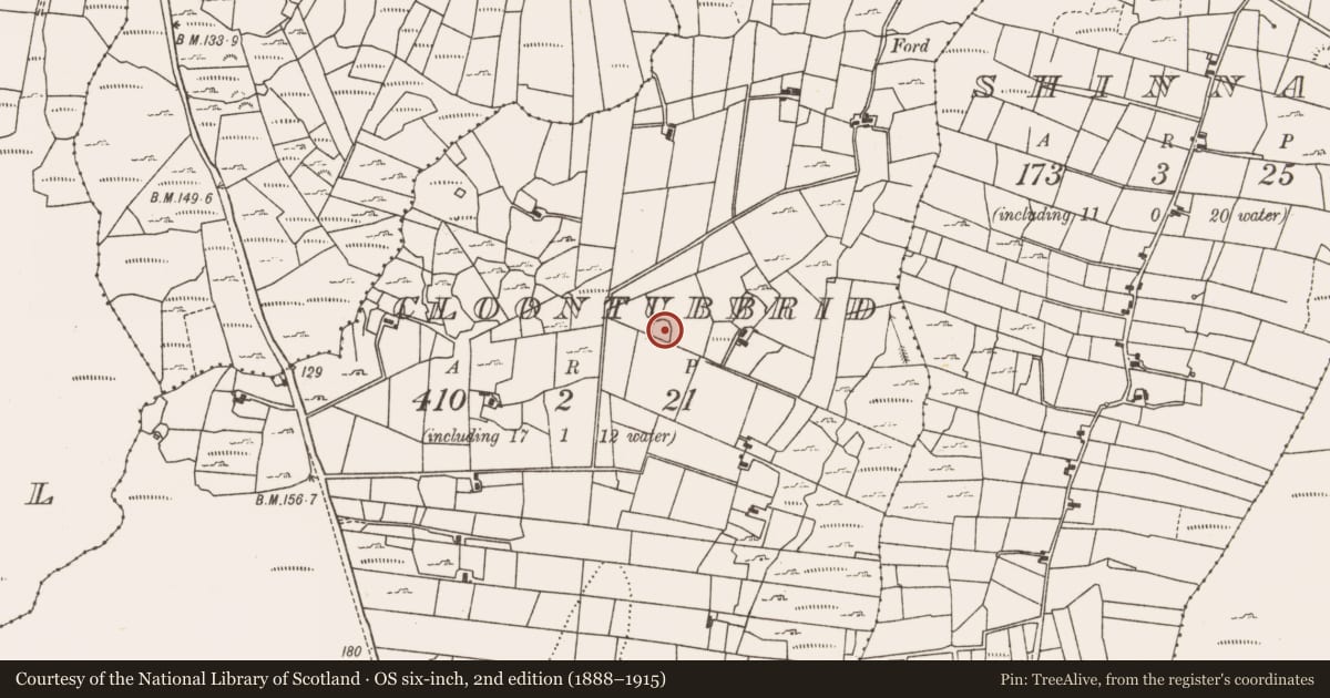 Ordnance Survey six-inch map, 2nd edition (1888–1915) covering the location of Ringfort - rath, Cloontubbrid, County Mayo, with a pin at the register's coordinates