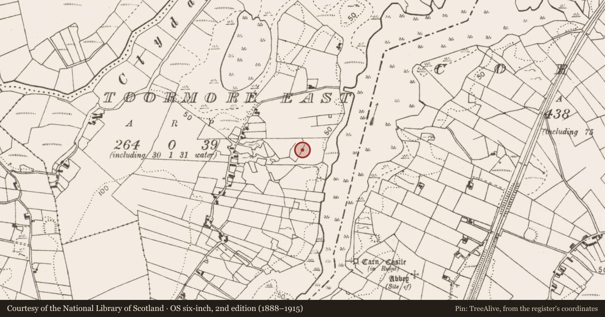 Ordnance Survey six-inch map, 2nd edition (1888–1915) covering the location of Burial, Toormore East, County Mayo, with a pin at the register's coordinates