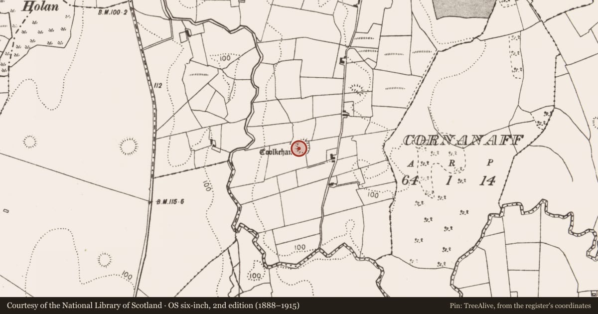 Ordnance Survey six-inch map, 2nd edition (1888–1915) covering the location of Souterrain, Strade, County Mayo, with a pin at the register's coordinates