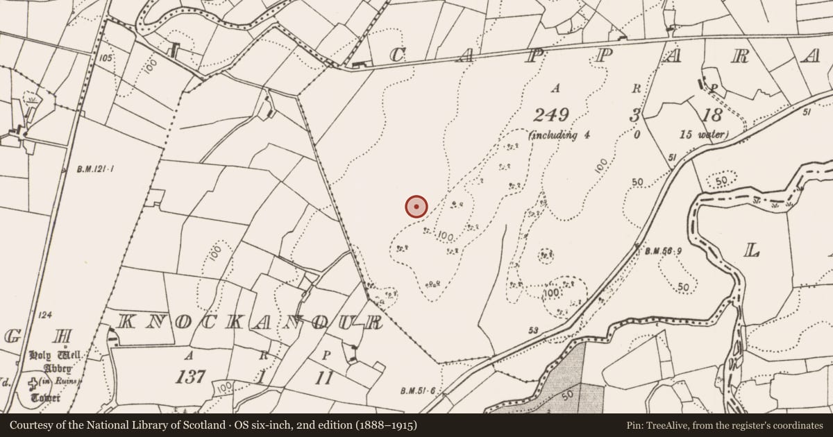 Ordnance Survey six-inch map, 2nd edition (1888–1915) covering the location of Fulacht fia, Capparanny, County Mayo, with a pin at the register's coordinates