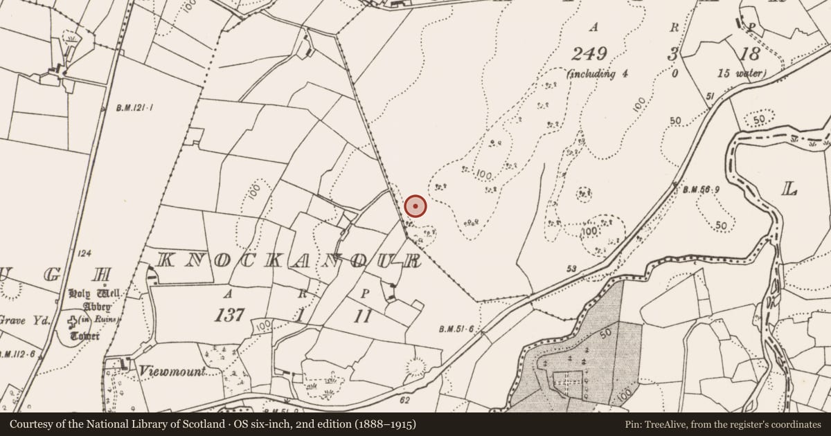 Ordnance Survey six-inch map, 2nd edition (1888–1915) covering the location of Fulacht fia, Capparanny, County Mayo, with a pin at the register's coordinates