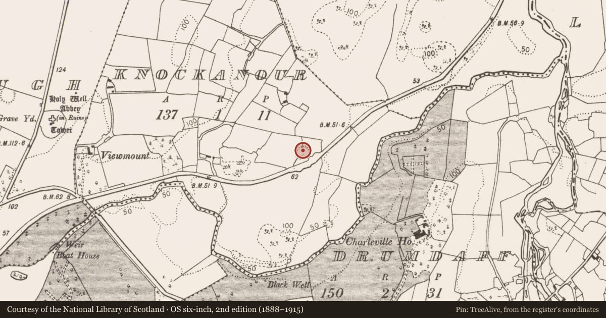 Ordnance Survey six-inch map, 2nd edition (1888–1915) covering the location of Ringfort - rath, Knockanour, County Mayo, with a pin at the register's coordinates