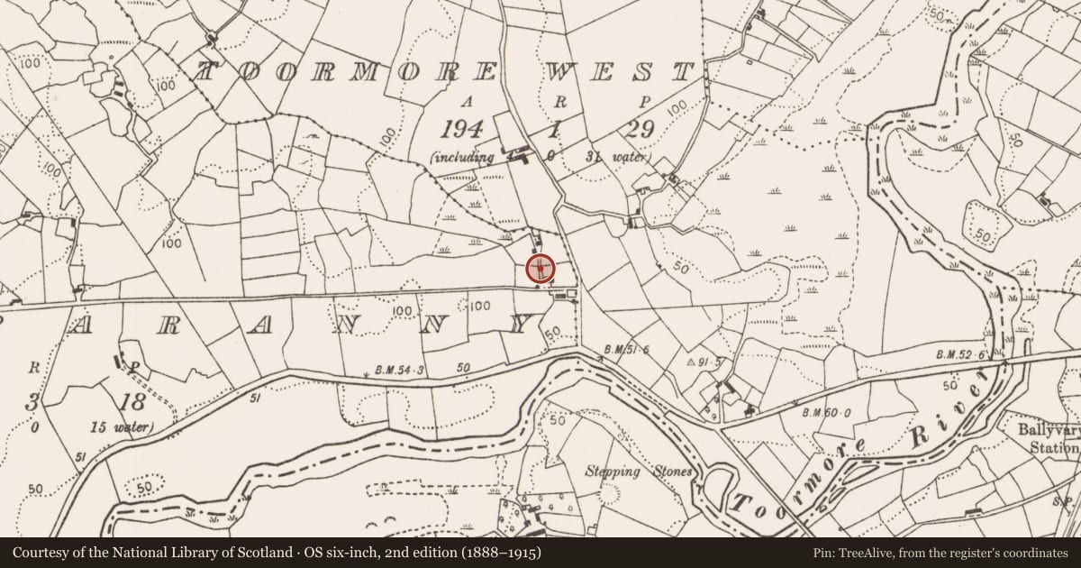 Ordnance Survey six-inch map, 2nd edition (1888–1915) covering the location of Enclosure, Capparanny, County Mayo, with a pin at the register's coordinates