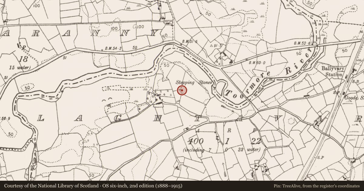 Ordnance Survey six-inch map, 2nd edition (1888–1915) covering the location of Enclosure, Laghtavarry, County Mayo, with a pin at the register's coordinates
