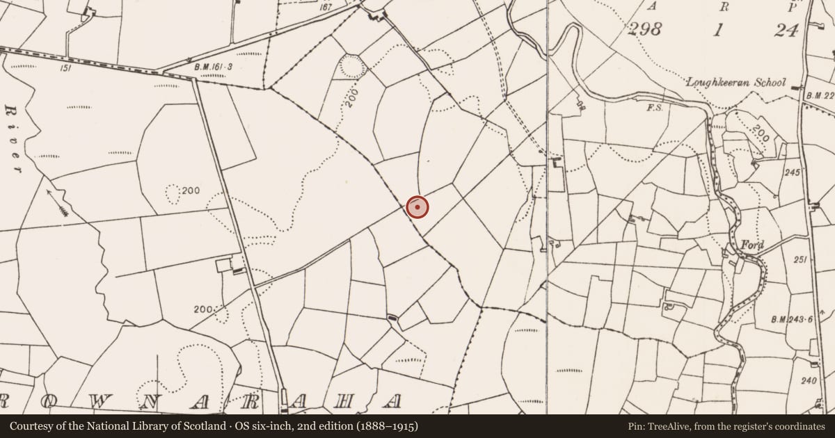 Ordnance Survey six-inch map, 2nd edition (1888–1915) covering the location of Barrow - ring-barrow, Knockatemple, County Mayo, with a pin at the register's coordinates
