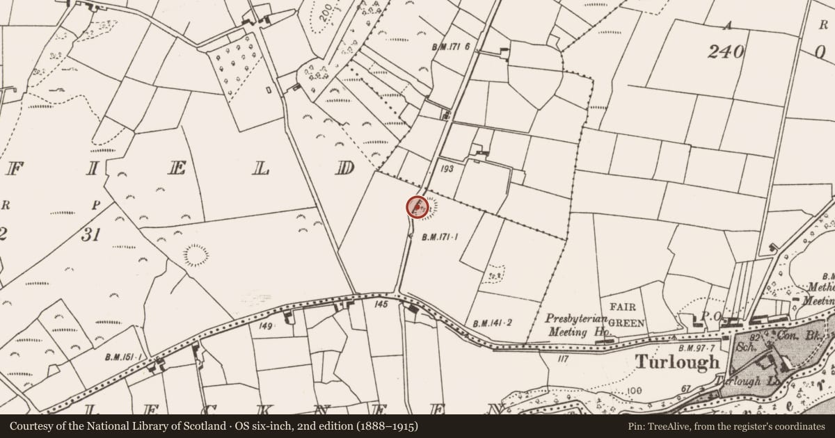 Ordnance Survey six-inch map, 2nd edition (1888–1915) covering the location of Ringfort - rath, Rockfield, County Mayo, with a pin at the register's coordinates