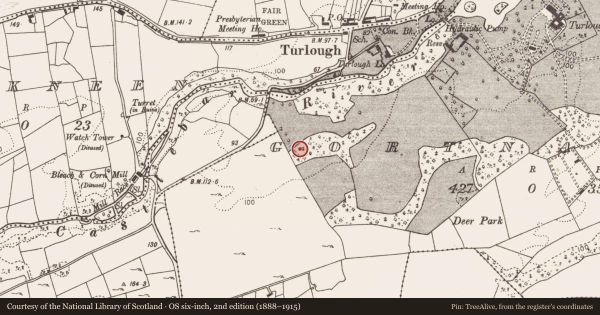 Ordnance Survey six-inch map, 2nd edition (1888–1915) covering the location of Hut site, Gortnafolla, County Mayo, with a pin at the register's coordinates