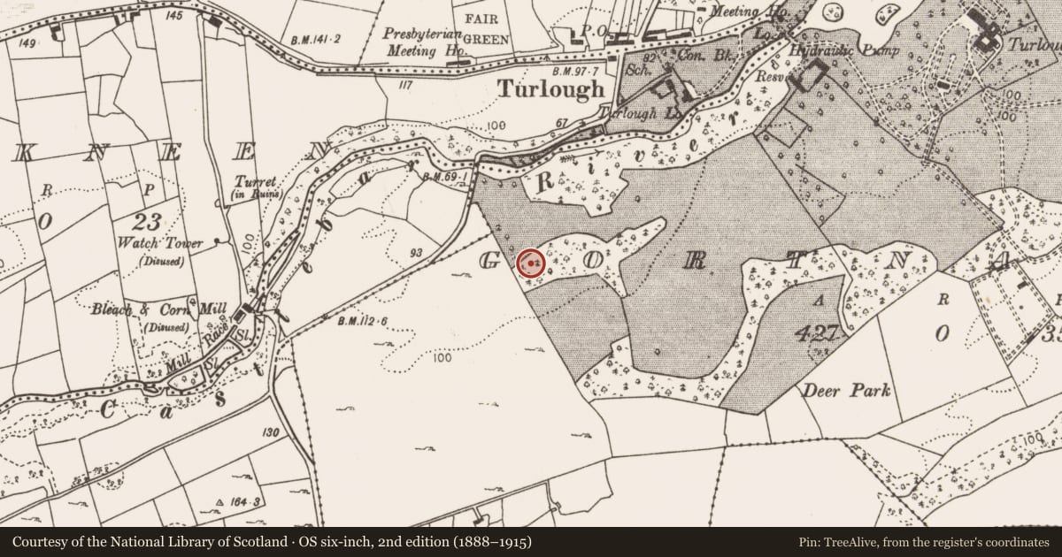 Ordnance Survey six-inch map, 2nd edition (1888–1915) covering the location of Souterrain, Gortnafolla, County Mayo, with a pin at the register's coordinates