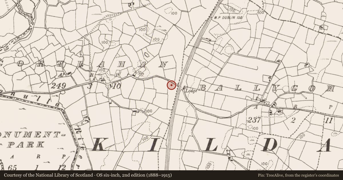 Ordnance Survey six-inch map, 2nd edition (1888–1915) covering the location of Church, Gortlahan, County Mayo, with a pin at the register's coordinates