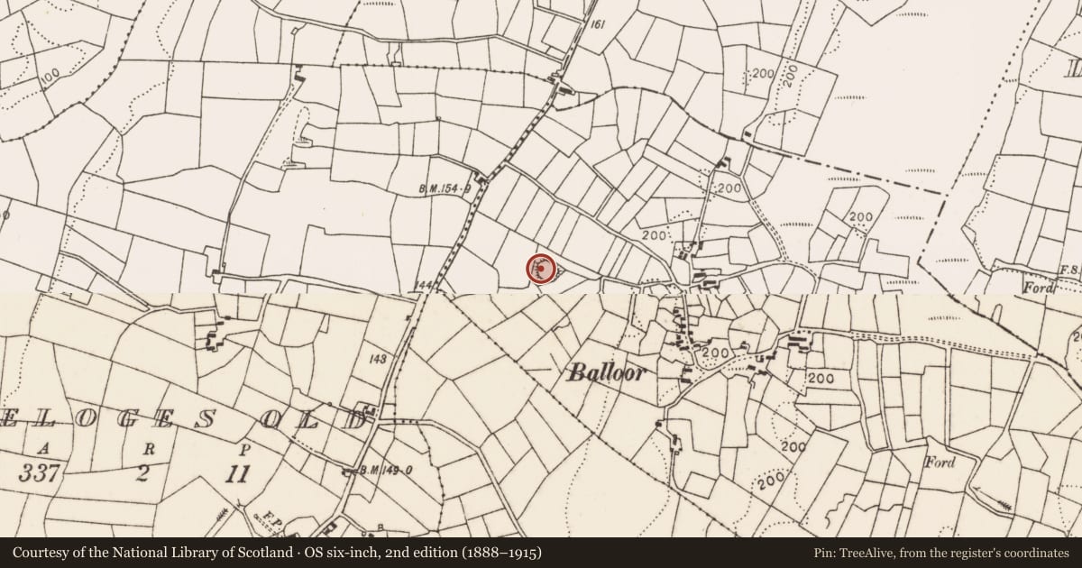 Ordnance Survey six-inch map, 2nd edition (1888–1915) covering the location of Enclosure, Keeloges New, County Mayo, with a pin at the register's coordinates