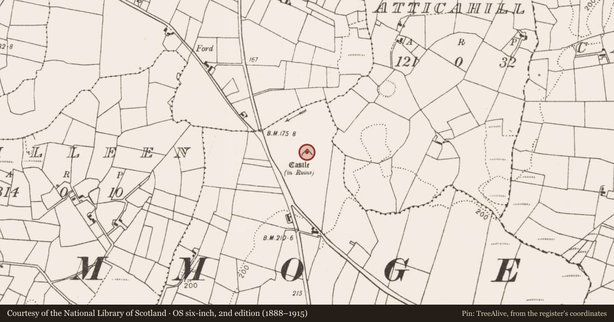 Ordnance Survey six-inch map, 2nd edition (1888–1915) covering the location of Castle - unclassified, Danganmore, County Mayo, with a pin at the register's coordinates
