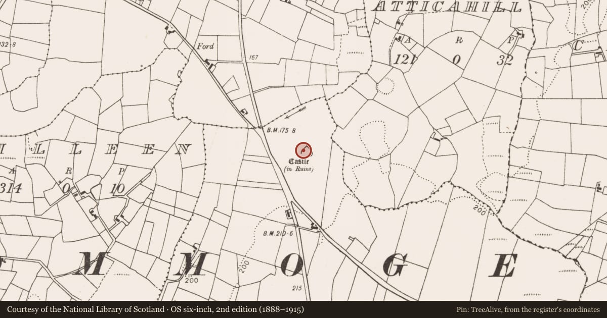 Ordnance Survey six-inch map, 2nd edition (1888–1915) covering the location of Earthwork, Danganmore, County Mayo, with a pin at the register's coordinates