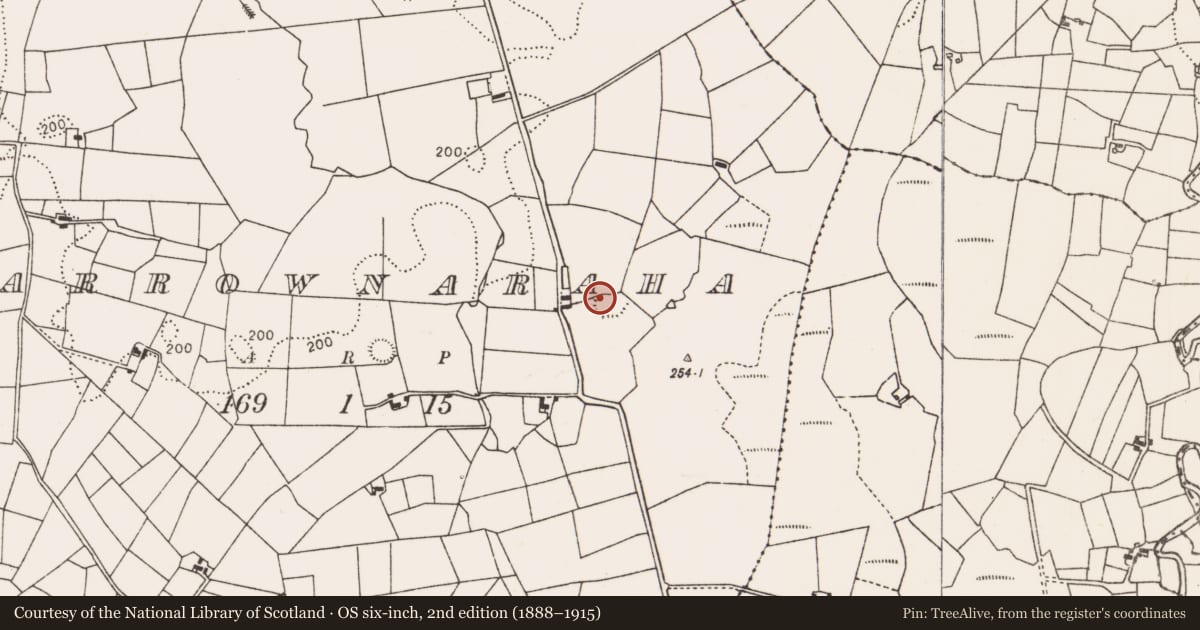 Ordnance Survey six-inch map, 2nd edition (1888–1915) covering the location of Ringfort - rath, Carrownaraha, County Mayo, with a pin at the register's coordinates