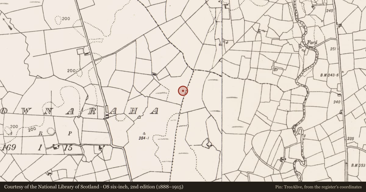 Ordnance Survey six-inch map, 2nd edition (1888–1915) covering the location of Fulacht fia, Carrownaraha, County Mayo, with a pin at the register's coordinates