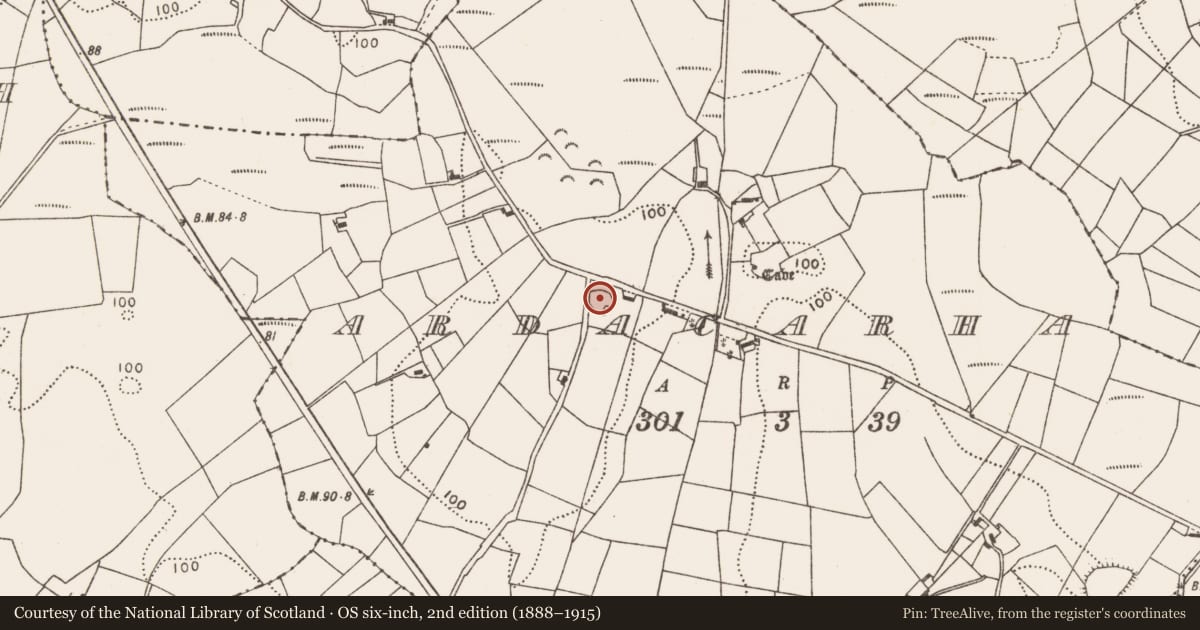Ordnance Survey six-inch map, 2nd edition (1888–1915) covering the location of Ringfort - rath, Ardacarha, County Mayo, with a pin at the register's coordinates