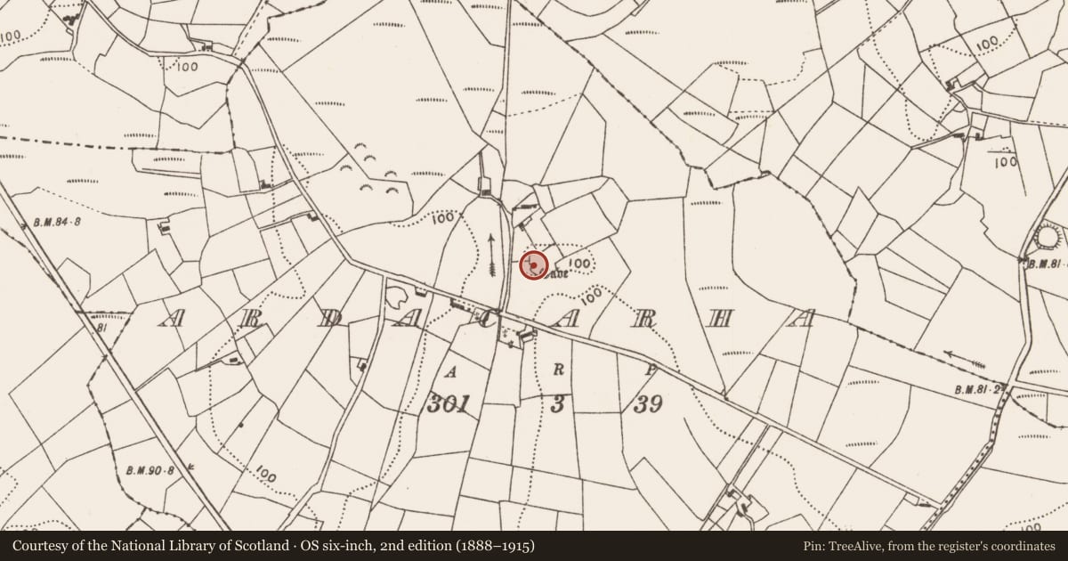 Ordnance Survey six-inch map, 2nd edition (1888–1915) covering the location of Souterrain, Ardacarha, County Mayo, with a pin at the register's coordinates