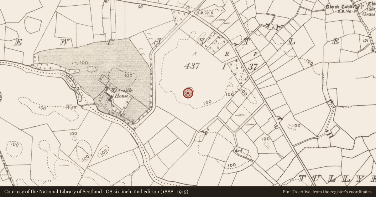 Ordnance Survey six-inch map, 2nd edition (1888–1915) covering the location of Ringfort - rath, Newcastle, County Mayo, with a pin at the register's coordinates