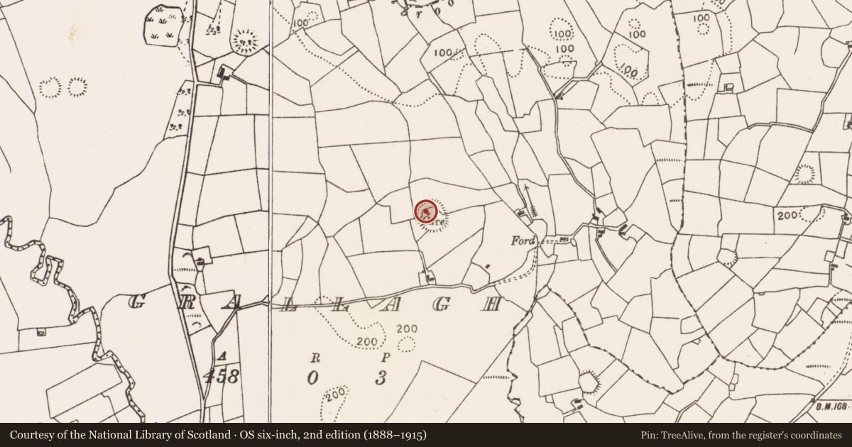 Ordnance Survey six-inch map, 2nd edition (1888–1915) covering the location of Ringfort - rath, Grallagh, County Mayo, with a pin at the register's coordinates