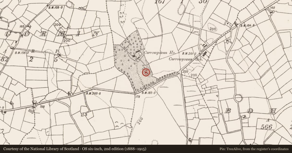 Ordnance Survey six-inch map, 2nd edition (1888–1915) covering the location of Ringfort - rath, Carrowgowan, County Mayo, with a pin at the register's coordinates