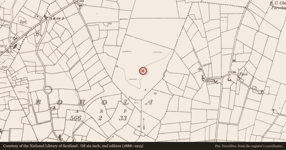 Ordnance Survey six-inch map, 2nd edition (1888–1915) covering the location of Ringfort - rath, Bohola, County Mayo, with a pin at the register's coordinates