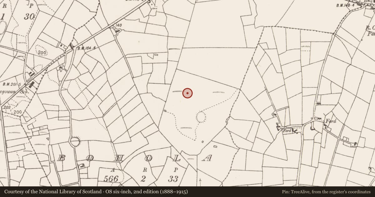 Ordnance Survey six-inch map, 2nd edition (1888–1915) covering the location of Earthwork, Bohola, County Mayo, with a pin at the register's coordinates