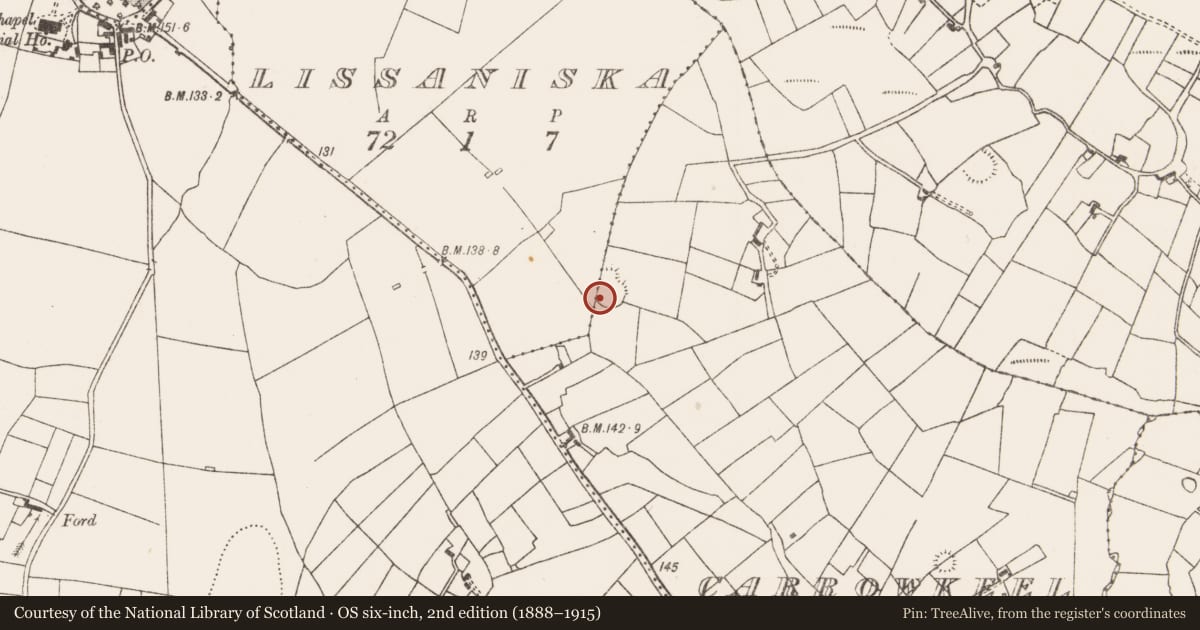 Ordnance Survey six-inch map, 2nd edition (1888–1915) covering the location of Ringfort - rath, Carrowkeel, County Mayo, with a pin at the register's coordinates