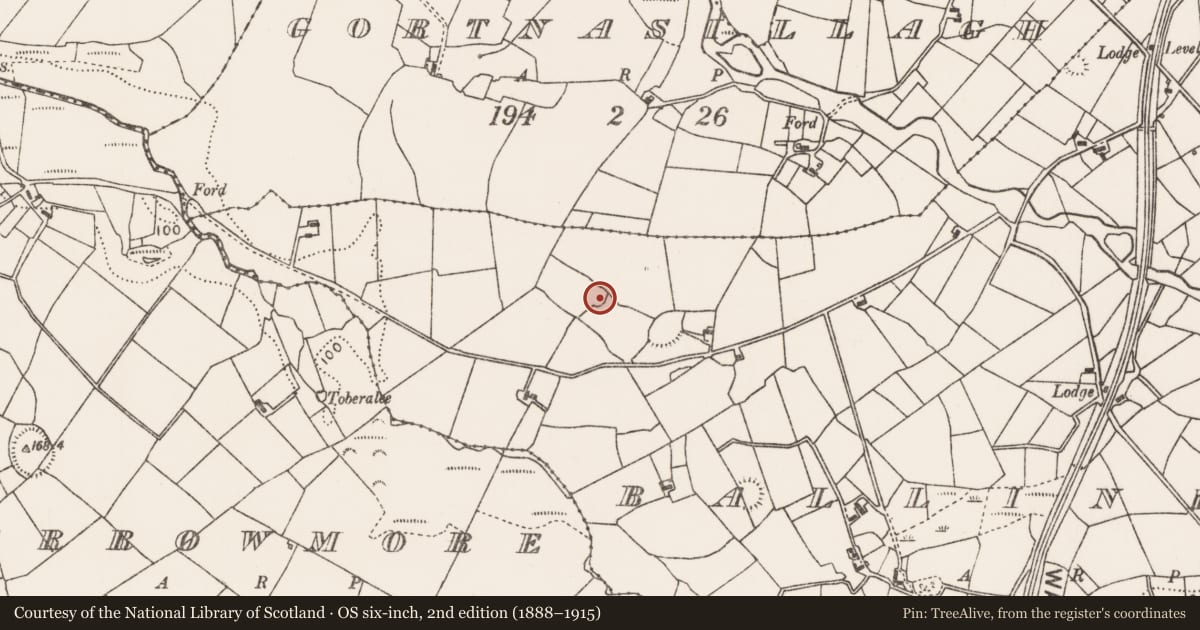Ordnance Survey six-inch map, 2nd edition (1888–1915) covering the location of Ringfort - rath, Ballinlag, County Mayo, with a pin at the register's coordinates