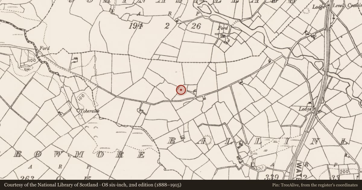 Ordnance Survey six-inch map, 2nd edition (1888–1915) covering the location of Ringfort - rath, Ballinlag, County Mayo, with a pin at the register's coordinates