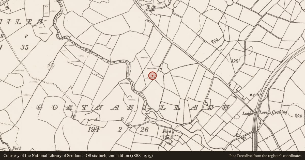 Ordnance Survey six-inch map, 2nd edition (1888–1915) covering the location of Barrow - ring-barrow, Collagh, County Mayo, with a pin at the register's coordinates