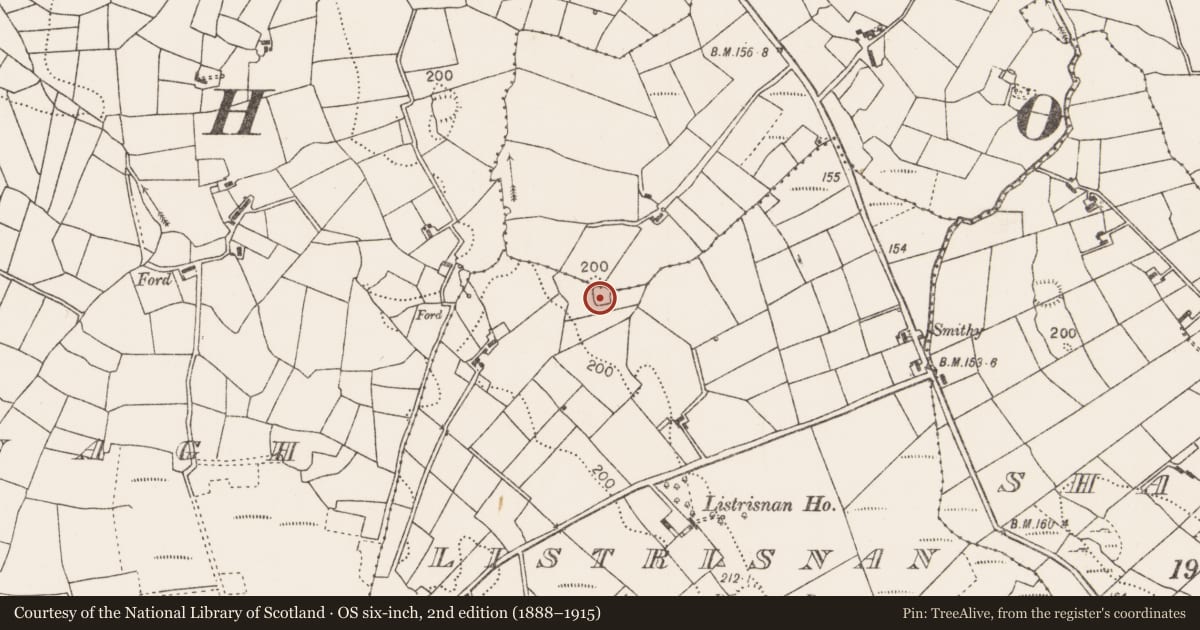 Ordnance Survey six-inch map, 2nd edition (1888–1915) covering the location of Ringfort - rath, Listrisnan, County Mayo, with a pin at the register's coordinates