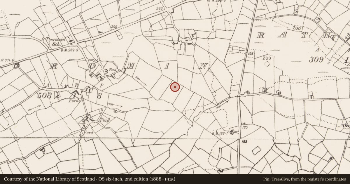 Ordnance Survey six-inch map, 2nd edition (1888–1915) covering the location of Ringfort - rath, Tooromin, County Mayo, with a pin at the register's coordinates