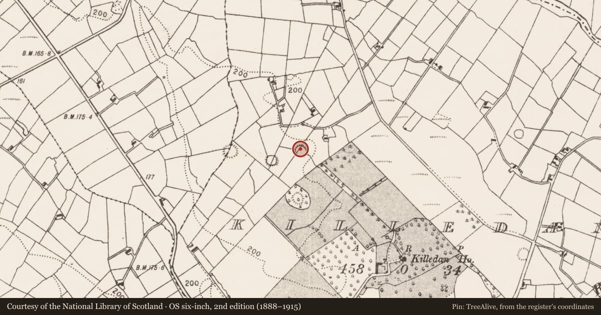 Ordnance Survey six-inch map, 2nd edition (1888–1915) covering the location of Ringfort - rath, Killedan, County Mayo, with a pin at the register's coordinates