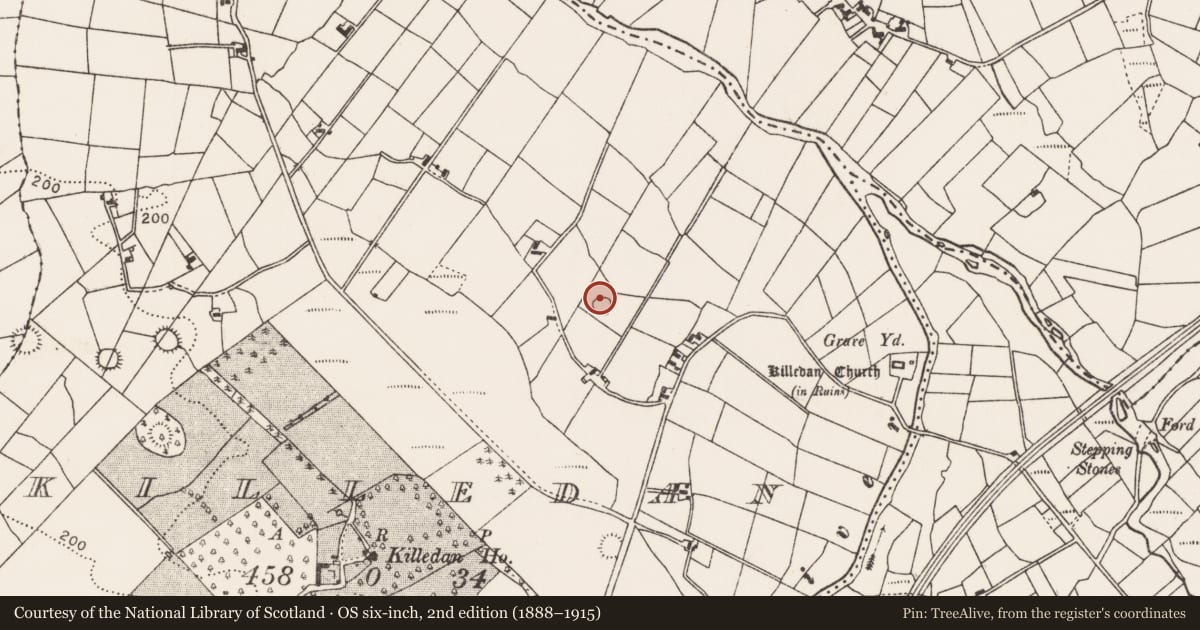 Ordnance Survey six-inch map, 2nd edition (1888–1915) covering the location of Ringfort - rath, Killedan, County Mayo, with a pin at the register's coordinates