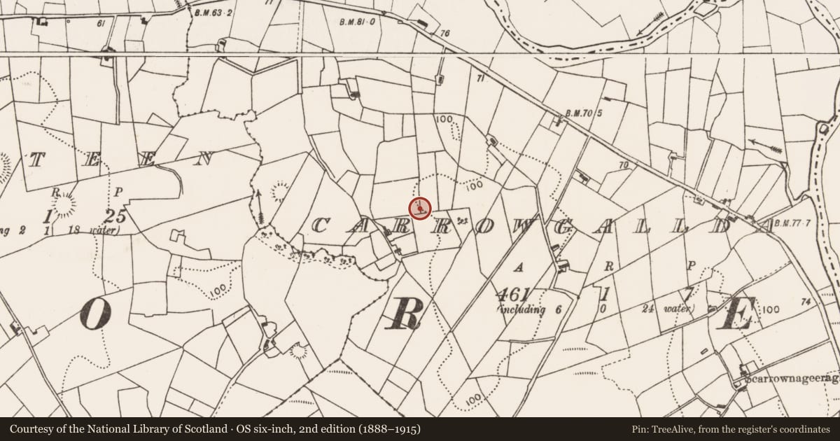 Ordnance Survey six-inch map, 2nd edition (1888–1915) covering the location of Enclosure, Carrowgallda, County Mayo, with a pin at the register's coordinates