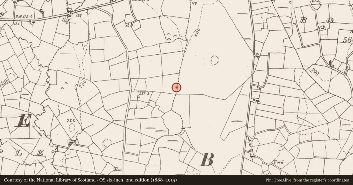 Ordnance Survey six-inch map, 2nd edition (1888–1915) covering the location of Burnt mound, Carroward, County Mayo, with a pin at the register's coordinates
