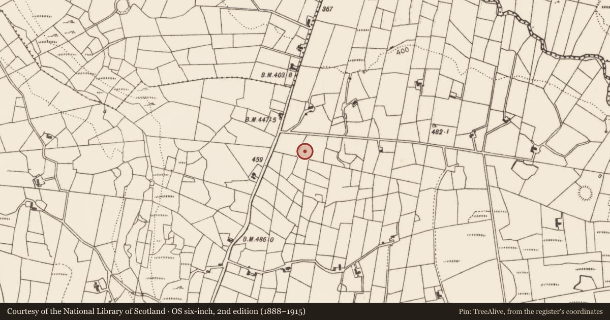 Ordnance Survey six-inch map, 2nd edition (1888–1915) covering the location of Enclosure, Barnalyra, County Mayo, with a pin at the register's coordinates