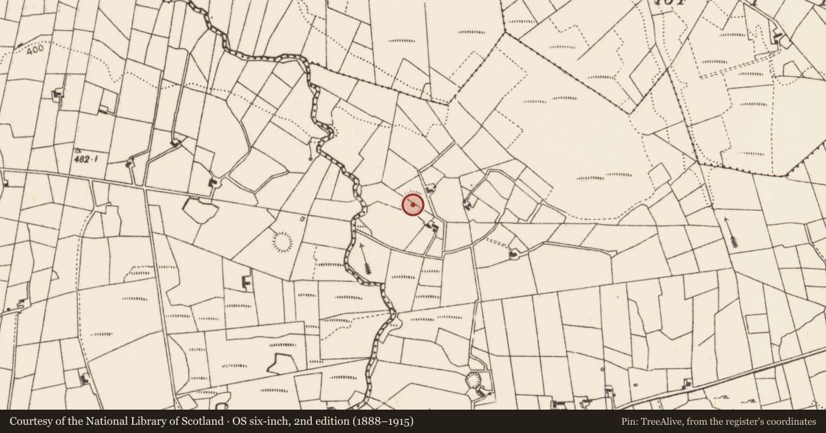 Ordnance Survey six-inch map, 2nd edition (1888–1915) covering the location of Children's burial ground, Kilgarriff West, County Mayo, with a pin at the register's coordinates